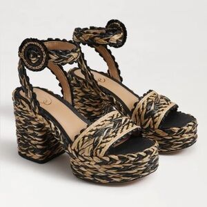 NWT Sam Edelman Iliana Natural Raffia Platform Buckled Sandal - Size 7.5